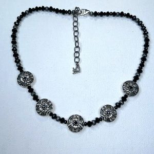 NWOT Designer Sterling Silver Black Widow Spider Black Onyx Beaded Necklace Goth